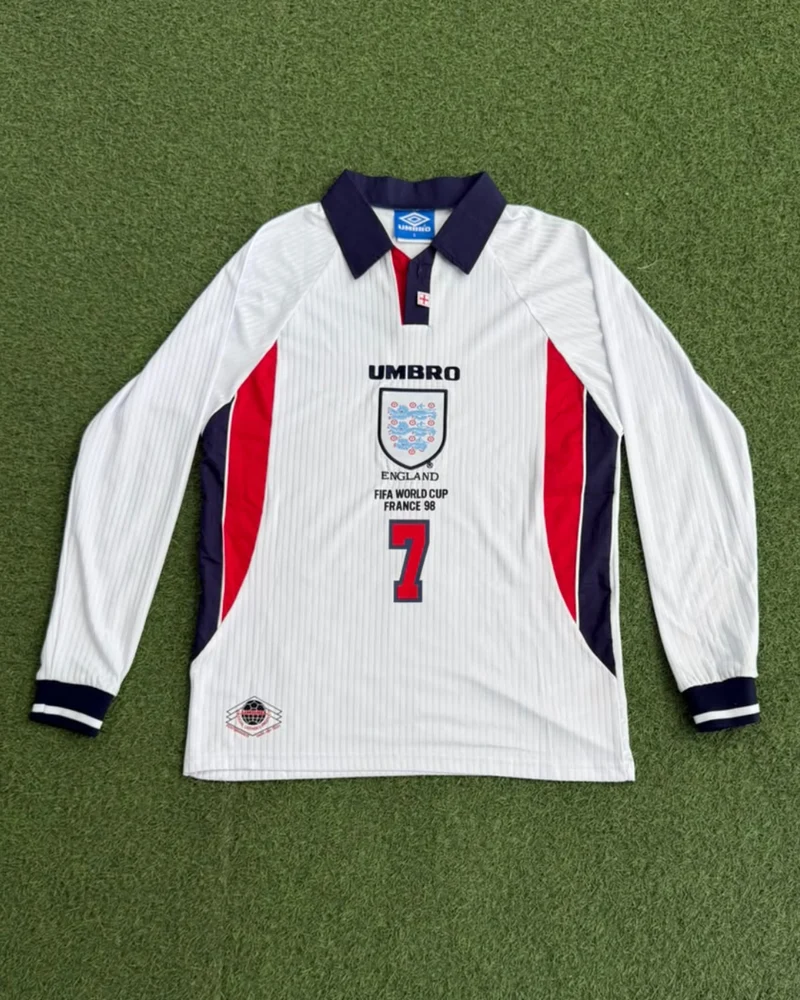 Inglaterra Beckham #7 Retro 1998 Local Blanco ML